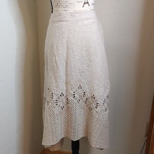 Chico's Linen Skirt Size 12 Chico's Vanity Size 2 Lace Detail Natural Lagenlook